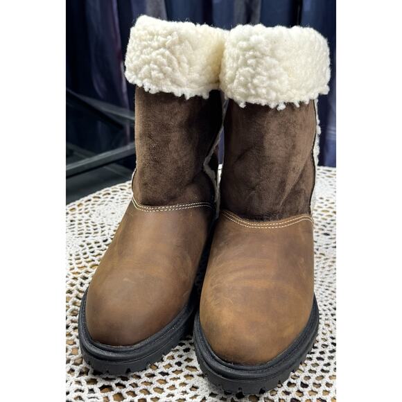 Women's Leather/Suede Ankle Boot Oakley Style Sz 8 Brown Faux Fur Lined sku 3169 - Picture 8 of 9